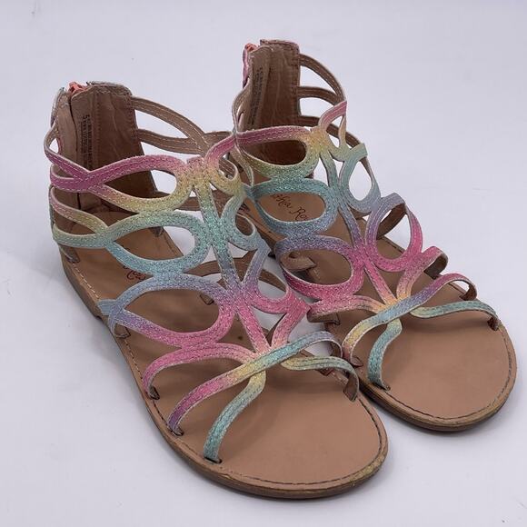 Cynthia Rowley Sz 5 Rainbow Sparkle Glitter Gladiator Sandals Back Zip Girls - Picture 12 of 13
